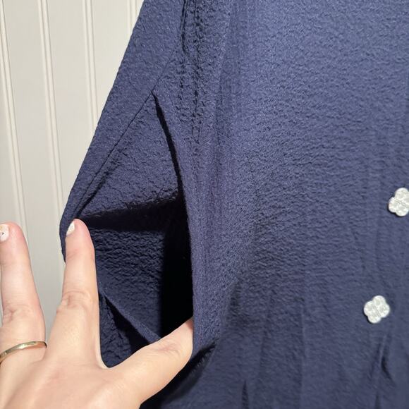 Soft Surroundings Navy Blue Island Time Tunic Ruffled Collar Size Large - Picture 4 of 8